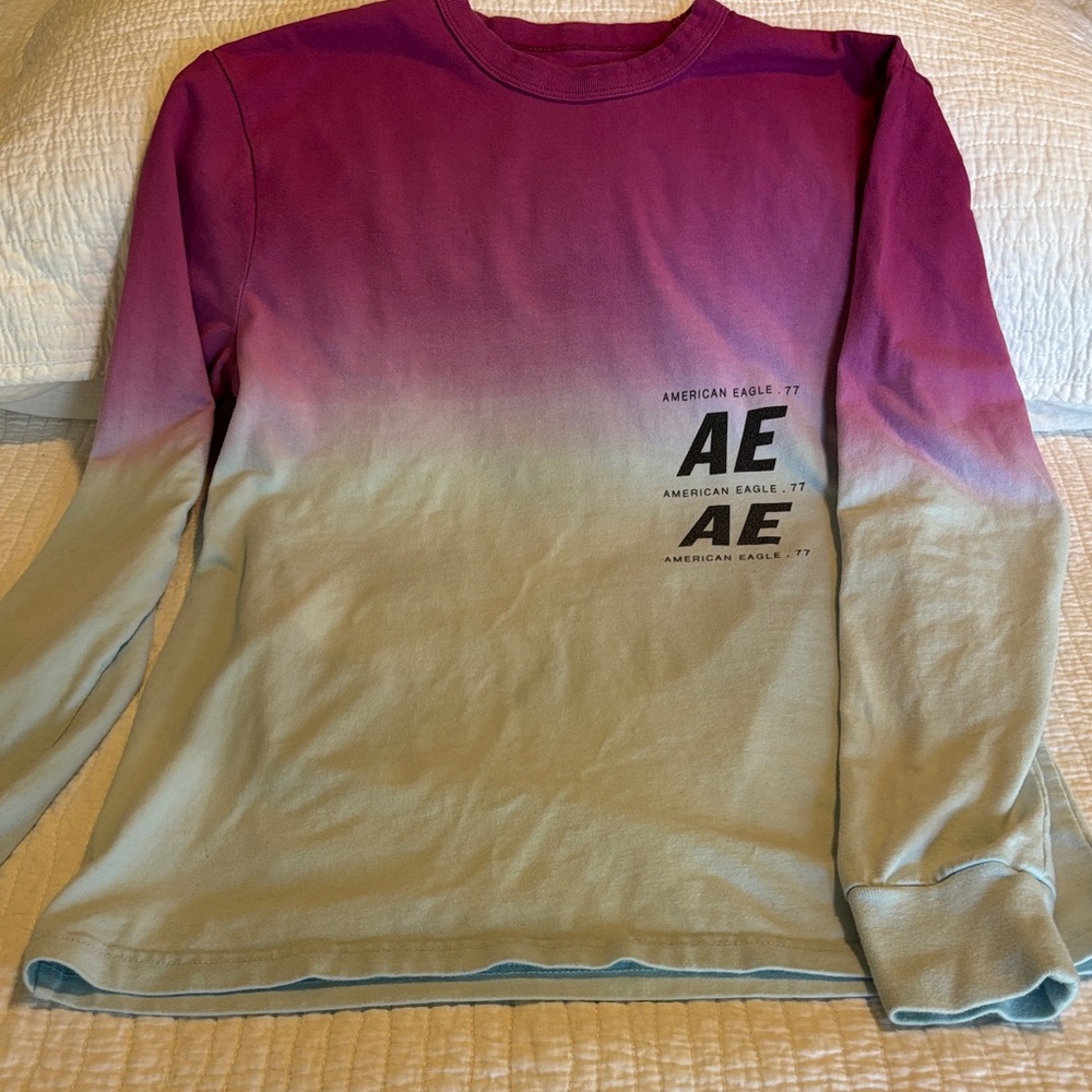 American Eagle Outfitters Purple and Cream Long Sleeve Tee